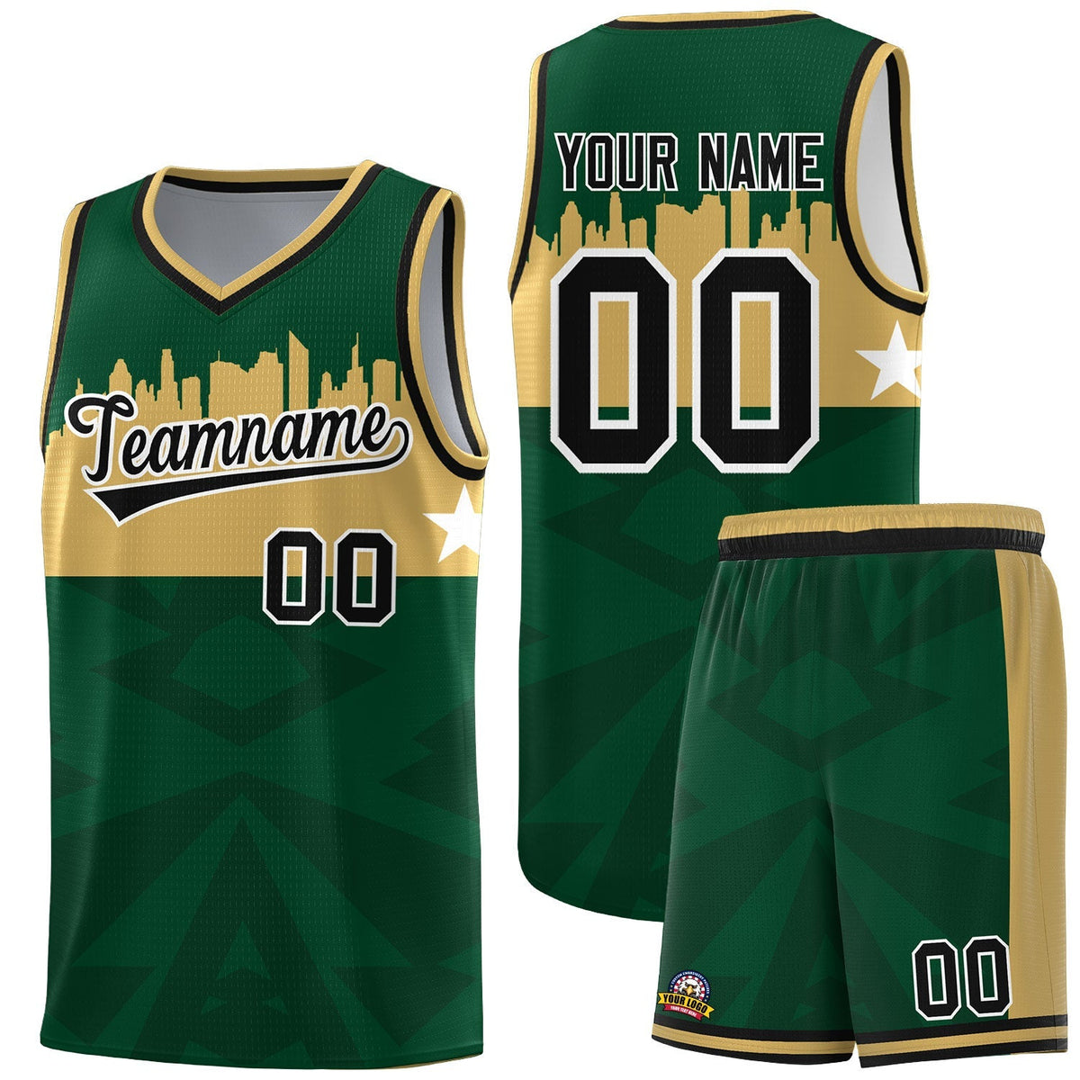Custom Green Personalized City Silhouette Pattern Sports Uniform Basketball Jersey|KXKSHOP