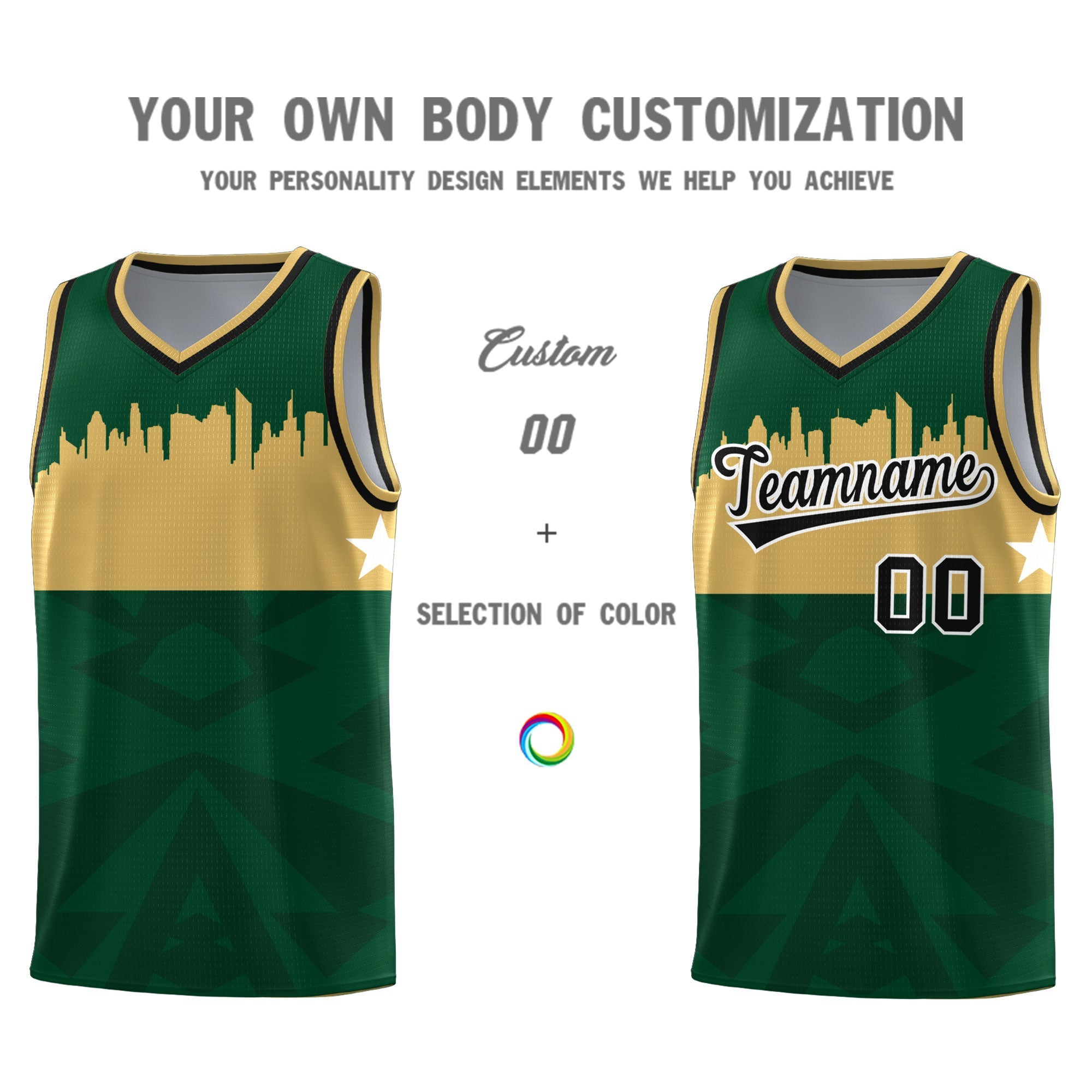Custom Green Personalized City Silhouette Pattern Sports Uniform Basketball Jersey|KXKSHOP