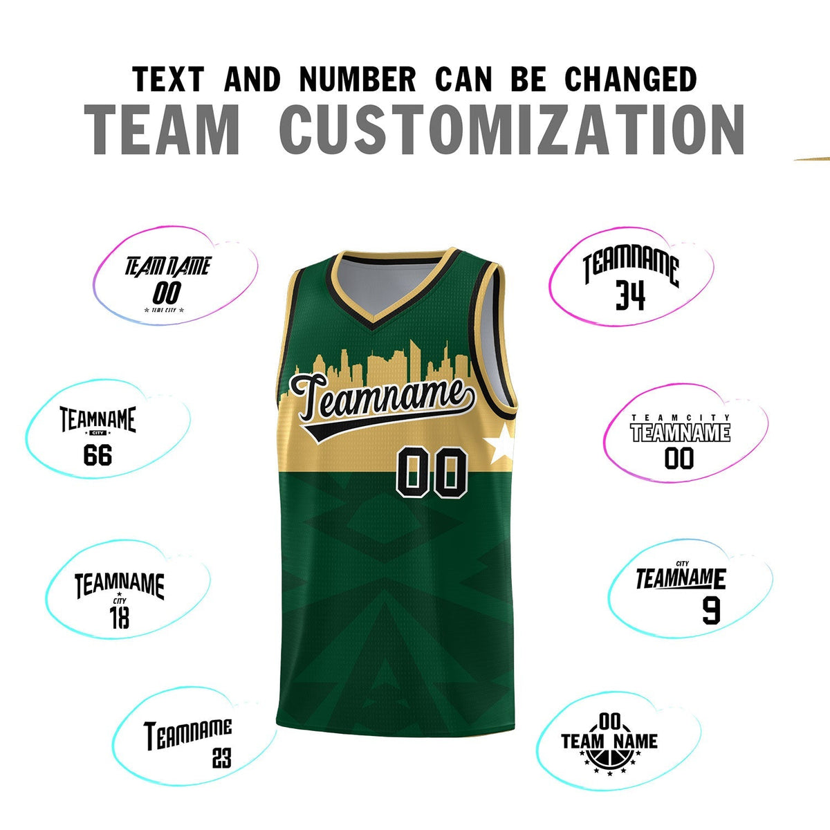 Custom Green Personalized City Silhouette Pattern Sports Uniform Basketball Jersey|KXKSHOP