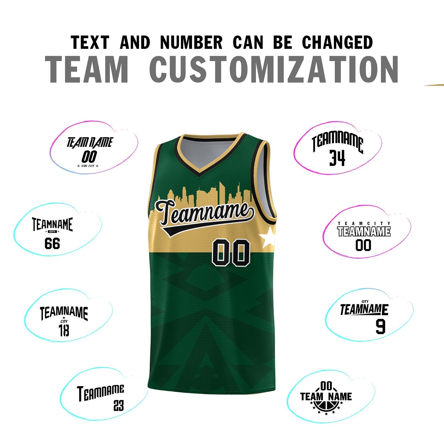 Custom Green Personalized City Silhouette Pattern Sports Uniform Basketball Jersey|KXKSHOP