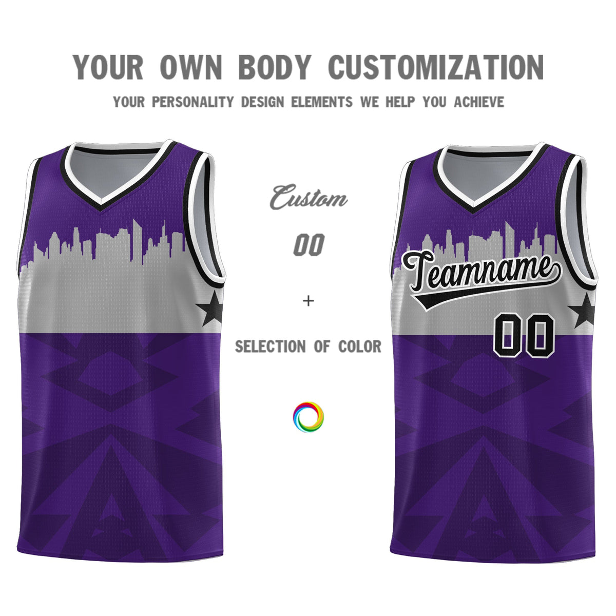 Custom Purple Personalized City Silhouette Pattern Sports Uniform Basketball Jersey|KXKSHOP