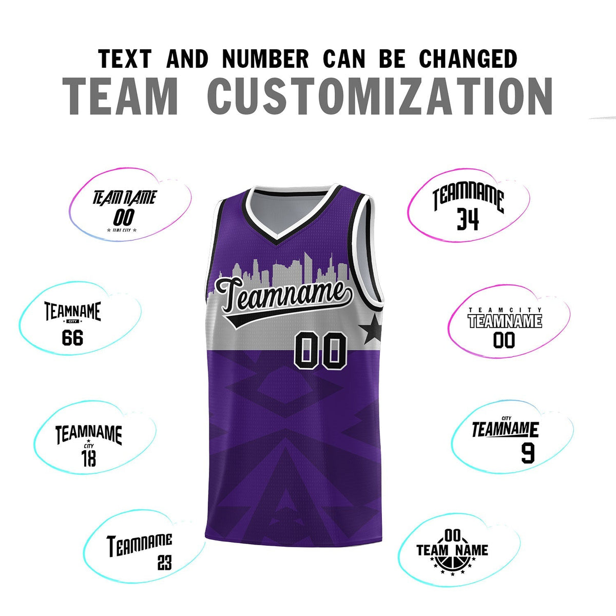Custom Purple Personalized City Silhouette Pattern Sports Uniform Basketball Jersey|KXKSHOP
