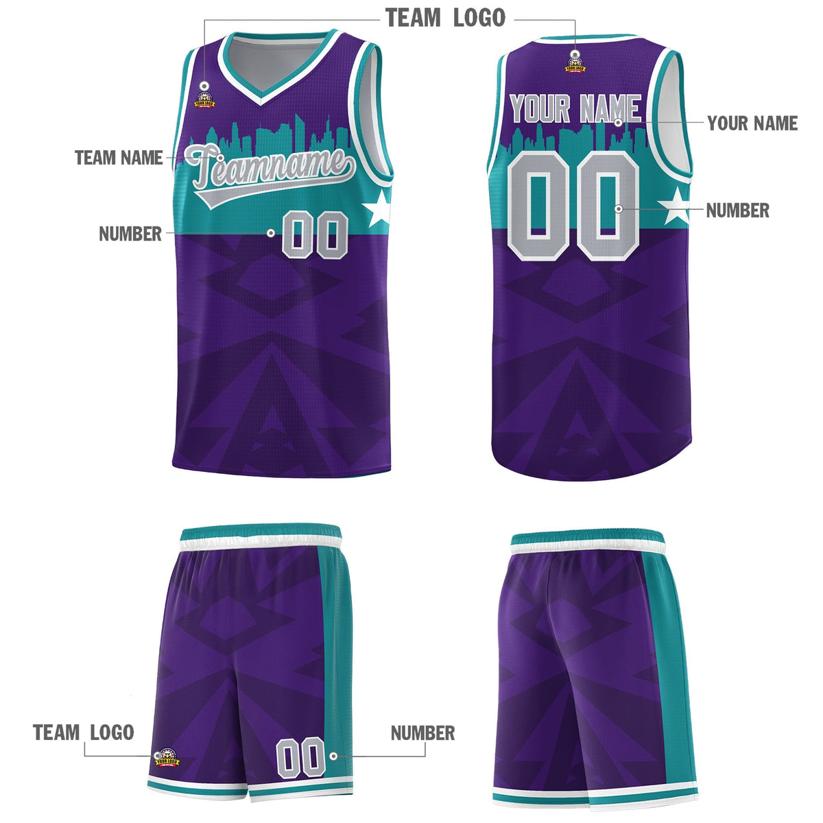 Custom Purple Personalized City Silhouette Pattern Sports Uniform Basketball Jersey|KXKSHOP