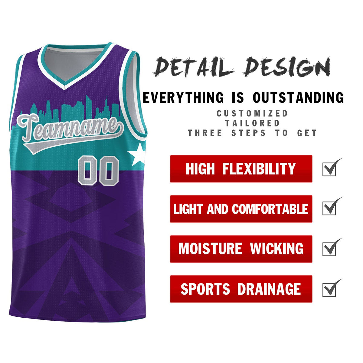 Custom Purple Personalized City Silhouette Pattern Sports Uniform Basketball Jersey|KXKSHOP