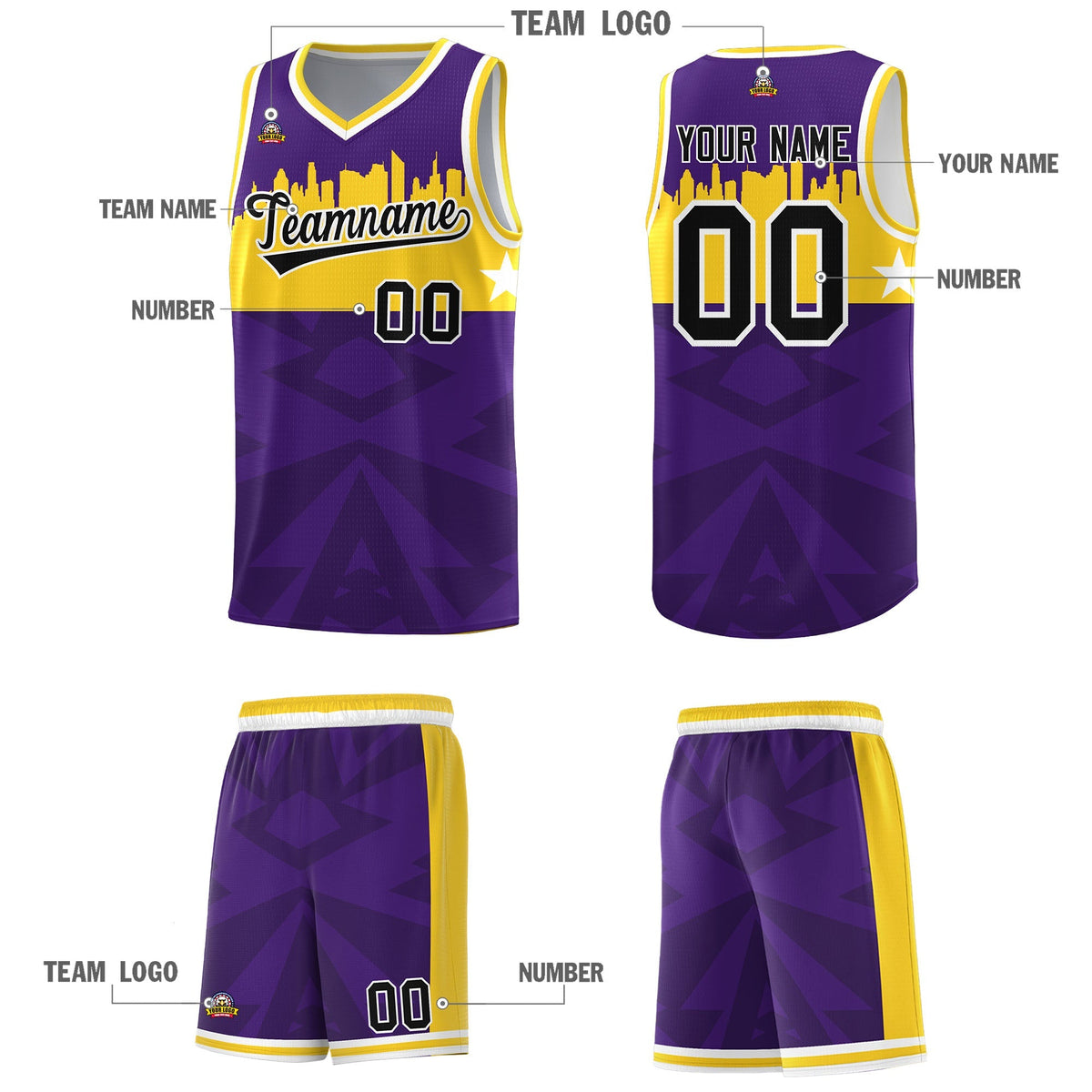 Custom Purple Personalized City Silhouette Pattern Sports Uniform Basketball Jersey|KXKSHOP