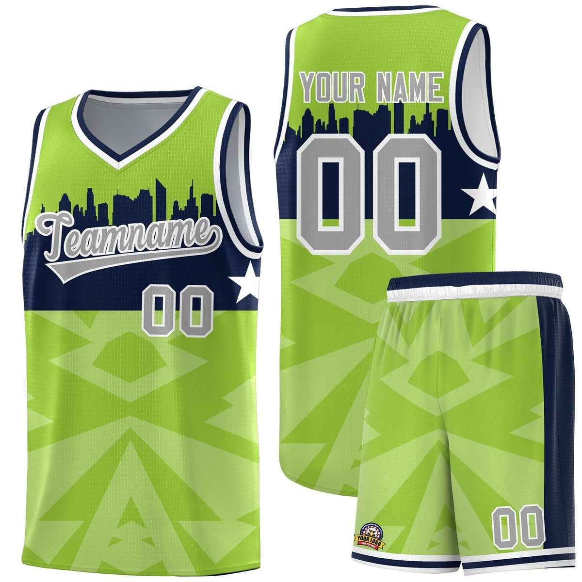 Custom Neon Green Personalized City Silhouette Pattern Sports Uniform Basketball Jersey|KXKSHOP
