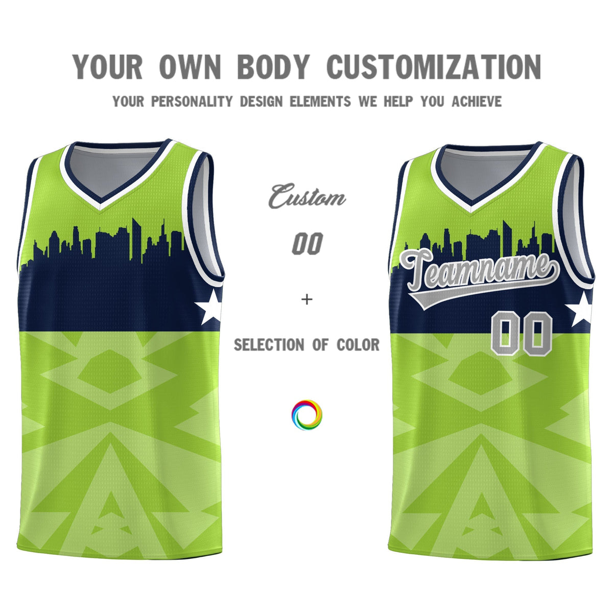 Custom Neon Green Personalized City Silhouette Pattern Sports Uniform Basketball Jersey|KXKSHOP
