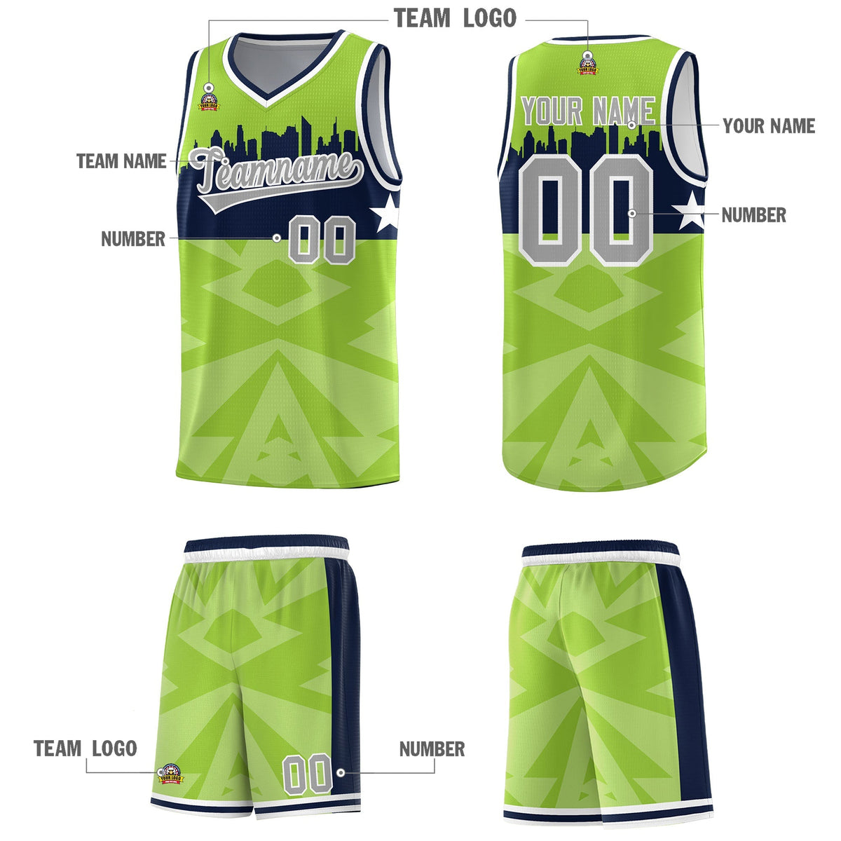 Custom Neon Green Personalized City Silhouette Pattern Sports Uniform Basketball Jersey|KXKSHOP