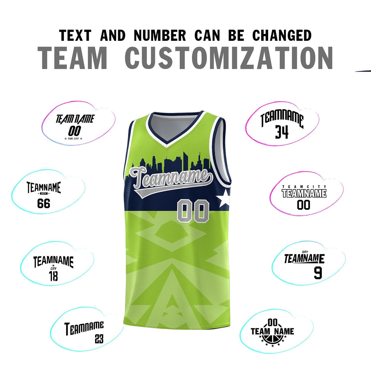 Custom Neon Green Personalized City Silhouette Pattern Sports Uniform Basketball Jersey|KXKSHOP