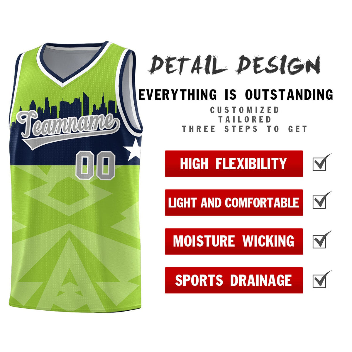 Custom Neon Green Personalized City Silhouette Pattern Sports Uniform Basketball Jersey|KXKSHOP