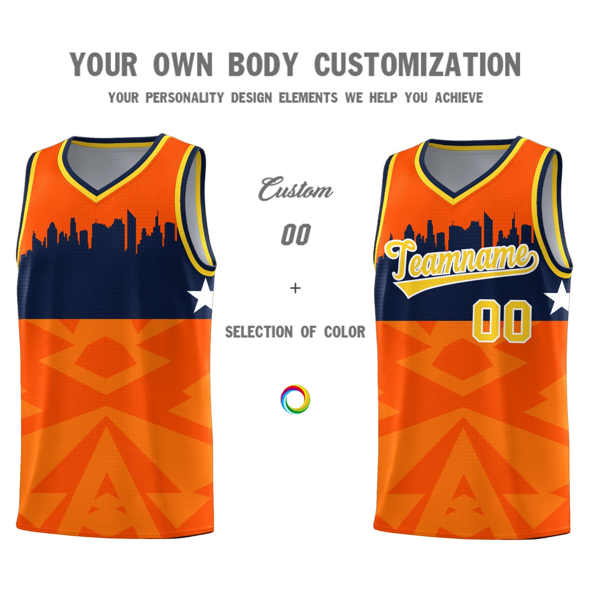 Custom Orange Personalized City Silhouette Pattern Sports Uniform Basketball Jersey|KXKSHOP