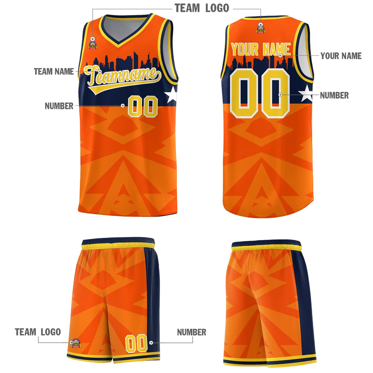 Custom Orange Personalized City Silhouette Pattern Sports Uniform Basketball Jersey|KXKSHOP