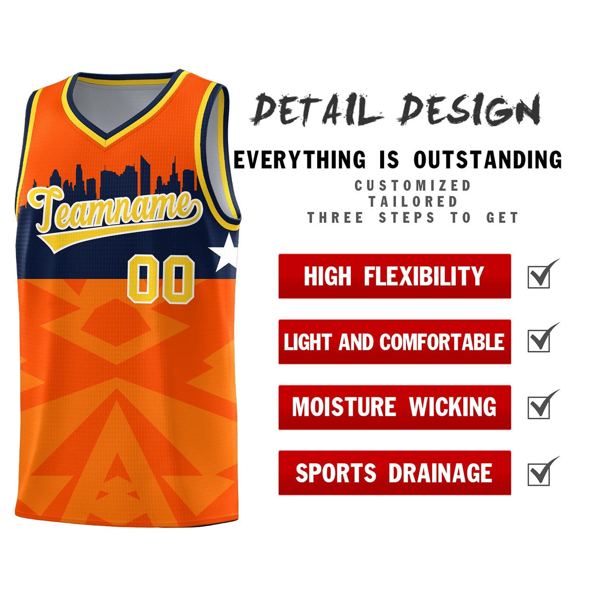 Custom Orange Personalized City Silhouette Pattern Sports Uniform Basketball Jersey|KXKSHOP