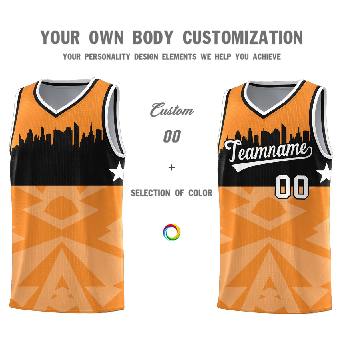 Custom Orange Personalized City Silhouette Pattern Sports Uniform Basketball Jersey|KXKSHOP