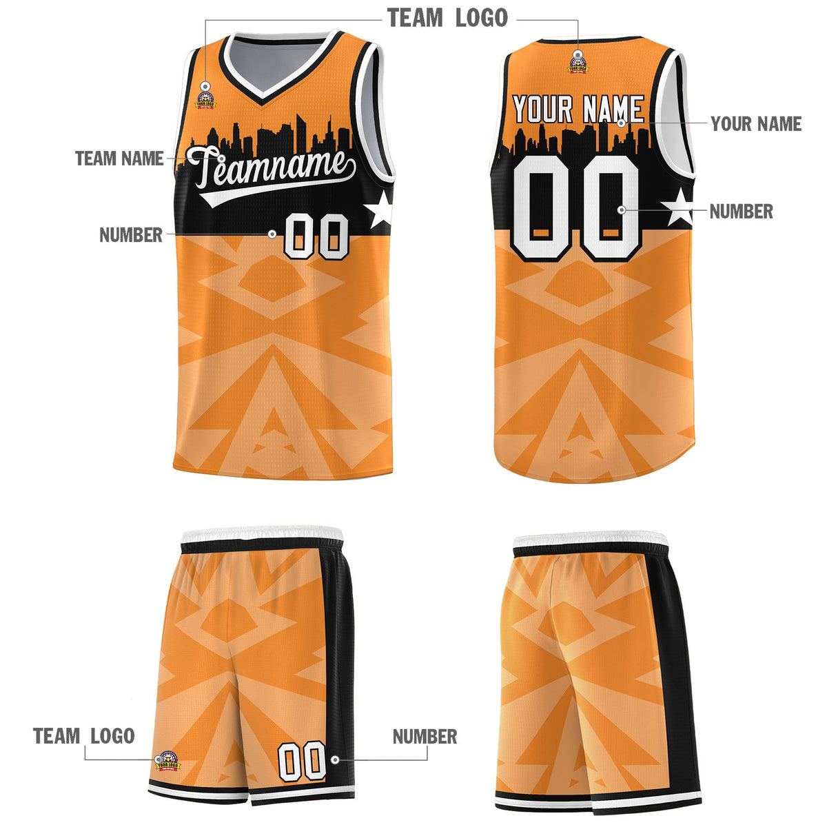 Custom Orange Personalized City Silhouette Pattern Sports Uniform Basketball Jersey|KXKSHOP