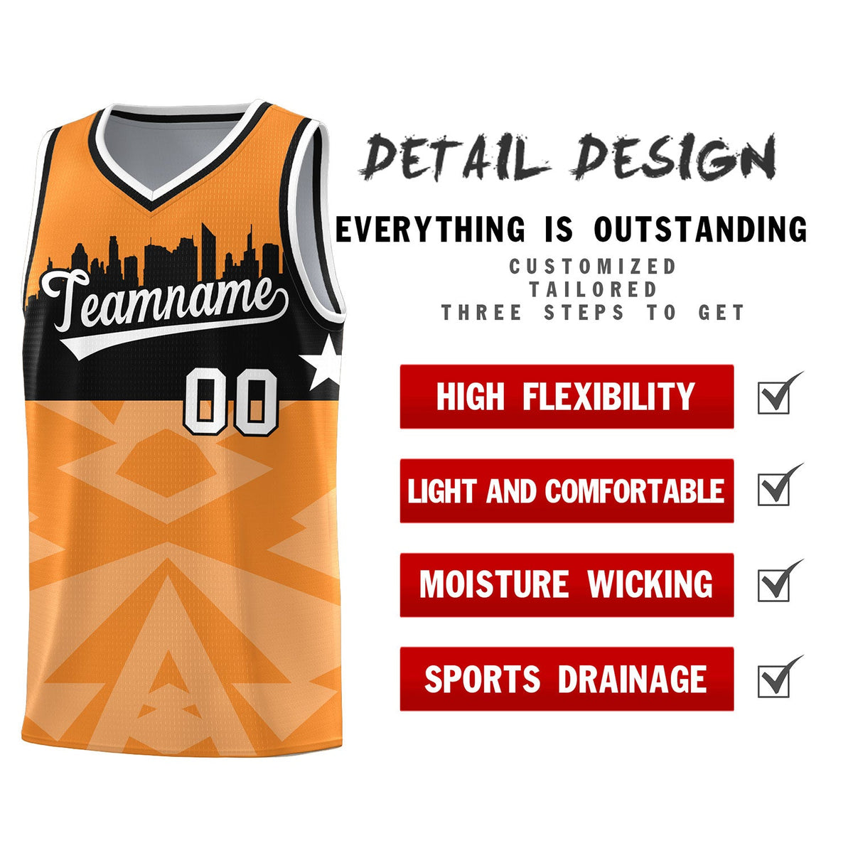 Custom Orange Personalized City Silhouette Pattern Sports Uniform Basketball Jersey|KXKSHOP
