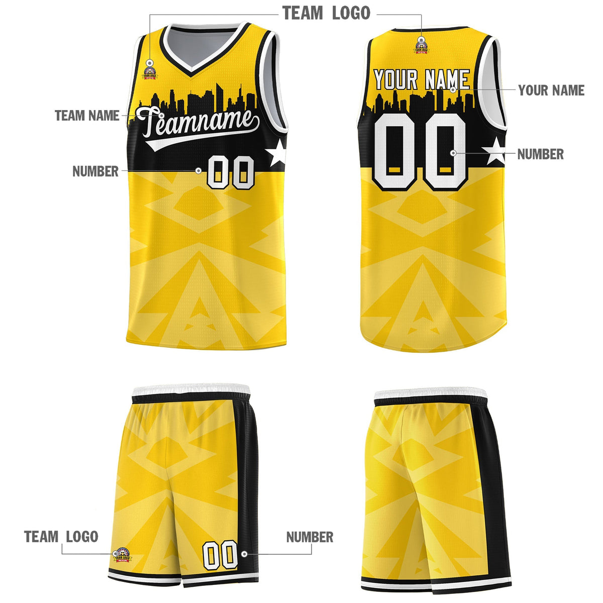 Custom Gold Personalized City Silhouette Pattern Sports Uniform Basketball Jersey|KXKSHOP