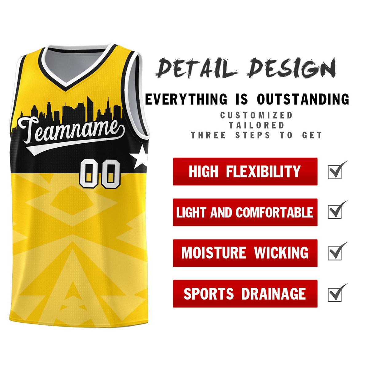 Custom Gold Personalized City Silhouette Pattern Sports Uniform Basketball Jersey|KXKSHOP