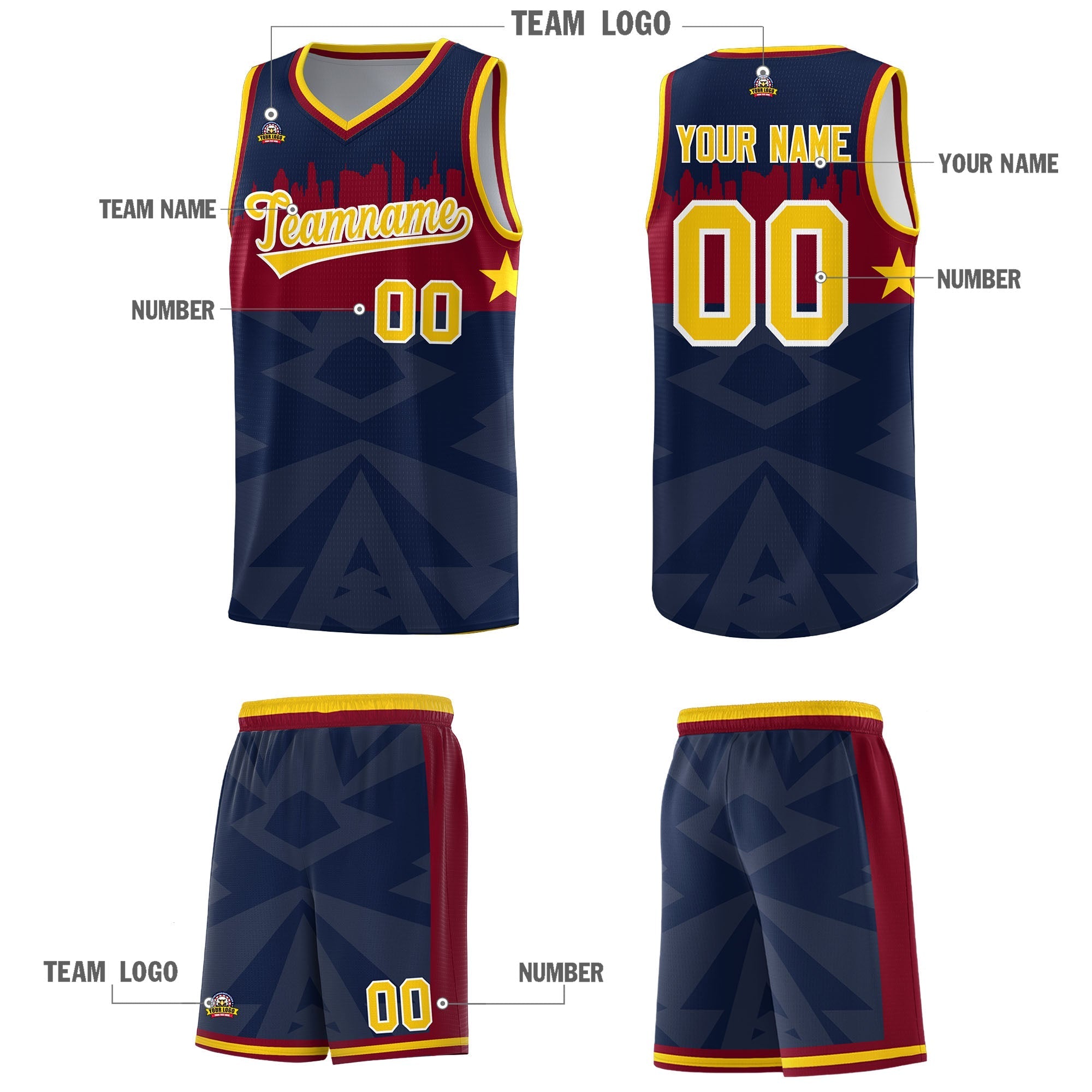 Custom Navy Personalized City Silhouette Pattern Sports Uniform Basketball Jersey|KXKSHOP
