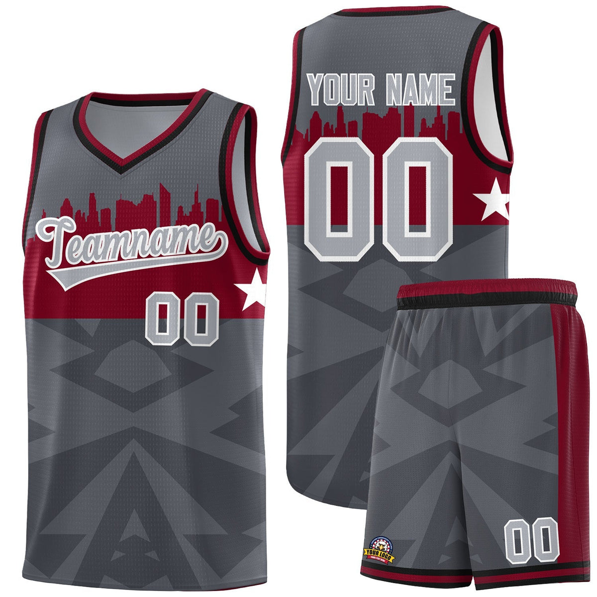 Custom Dark Gray Personalized City Silhouette Pattern Sports Uniform Basketball Jersey|KXKSHOP