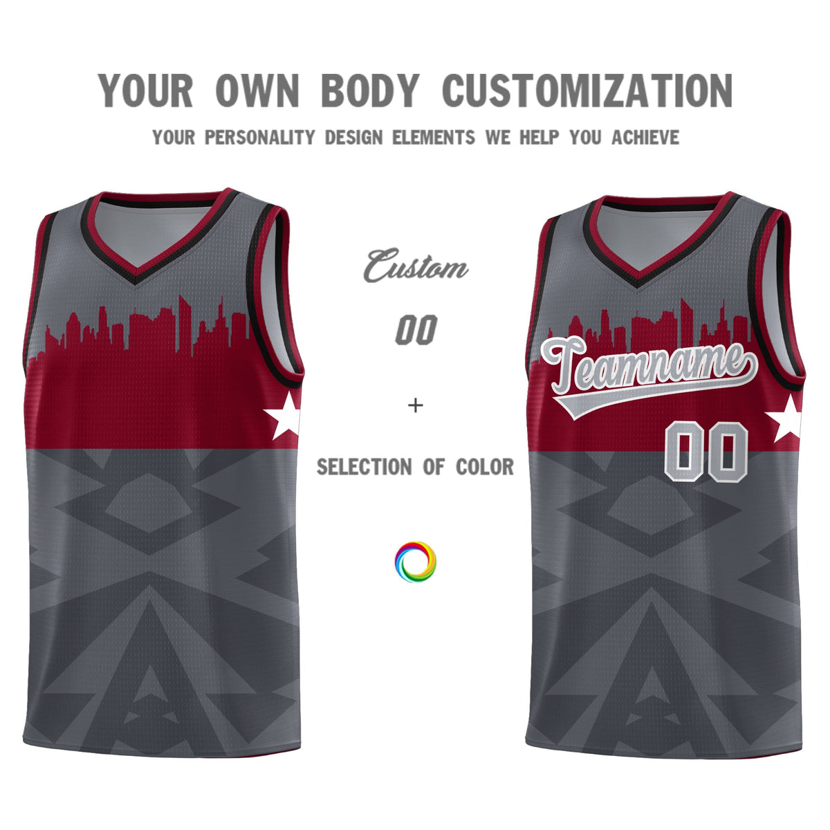 Custom Dark Gray Personalized City Silhouette Pattern Sports Uniform Basketball Jersey|KXKSHOP