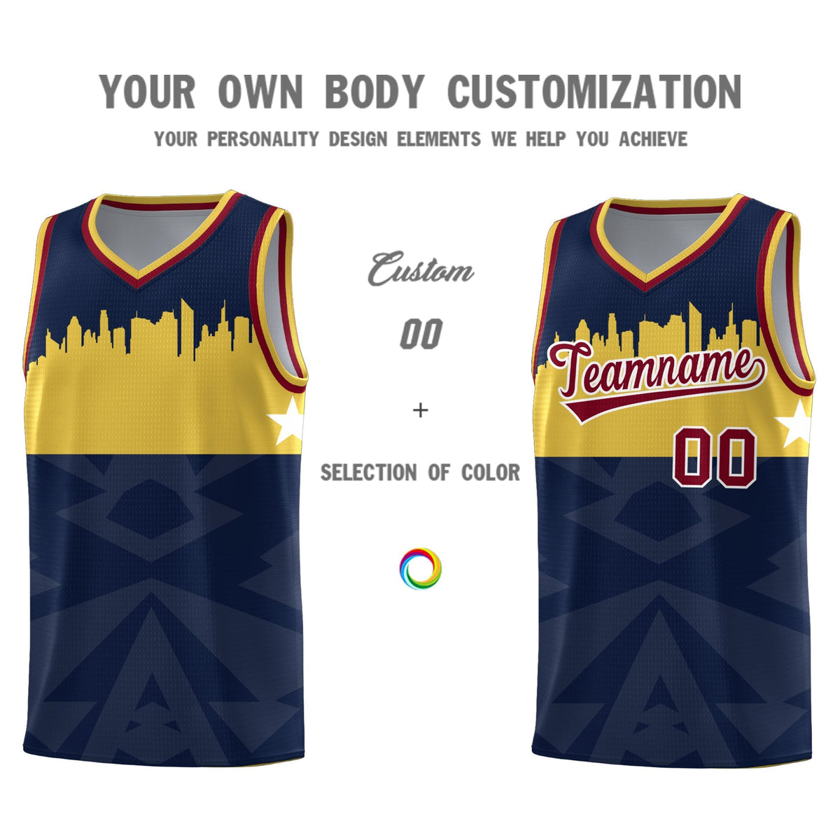 Custom Navy Personalized City Silhouette Pattern Sports Uniform Basketball Jersey|KXKSHOP