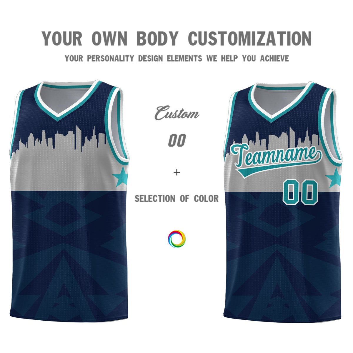 Custom Navy Personalized City Silhouette Pattern Sports Uniform Basketball Jersey|KXKSHOP
