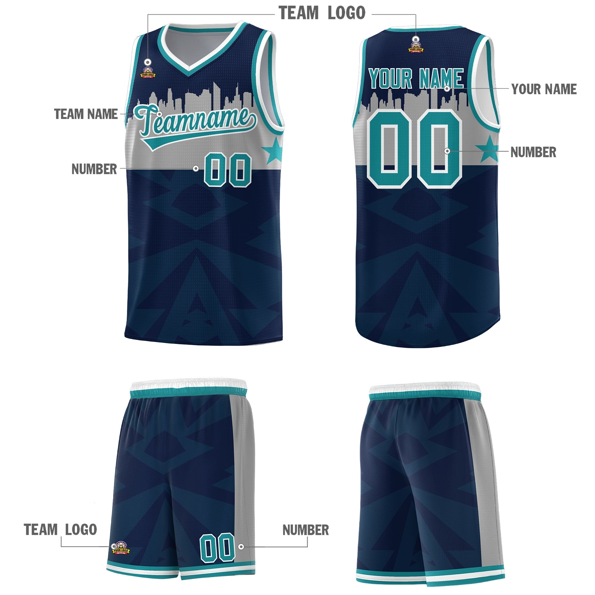 Custom Navy Personalized City Silhouette Pattern Sports Uniform Basketball Jersey|KXKSHOP