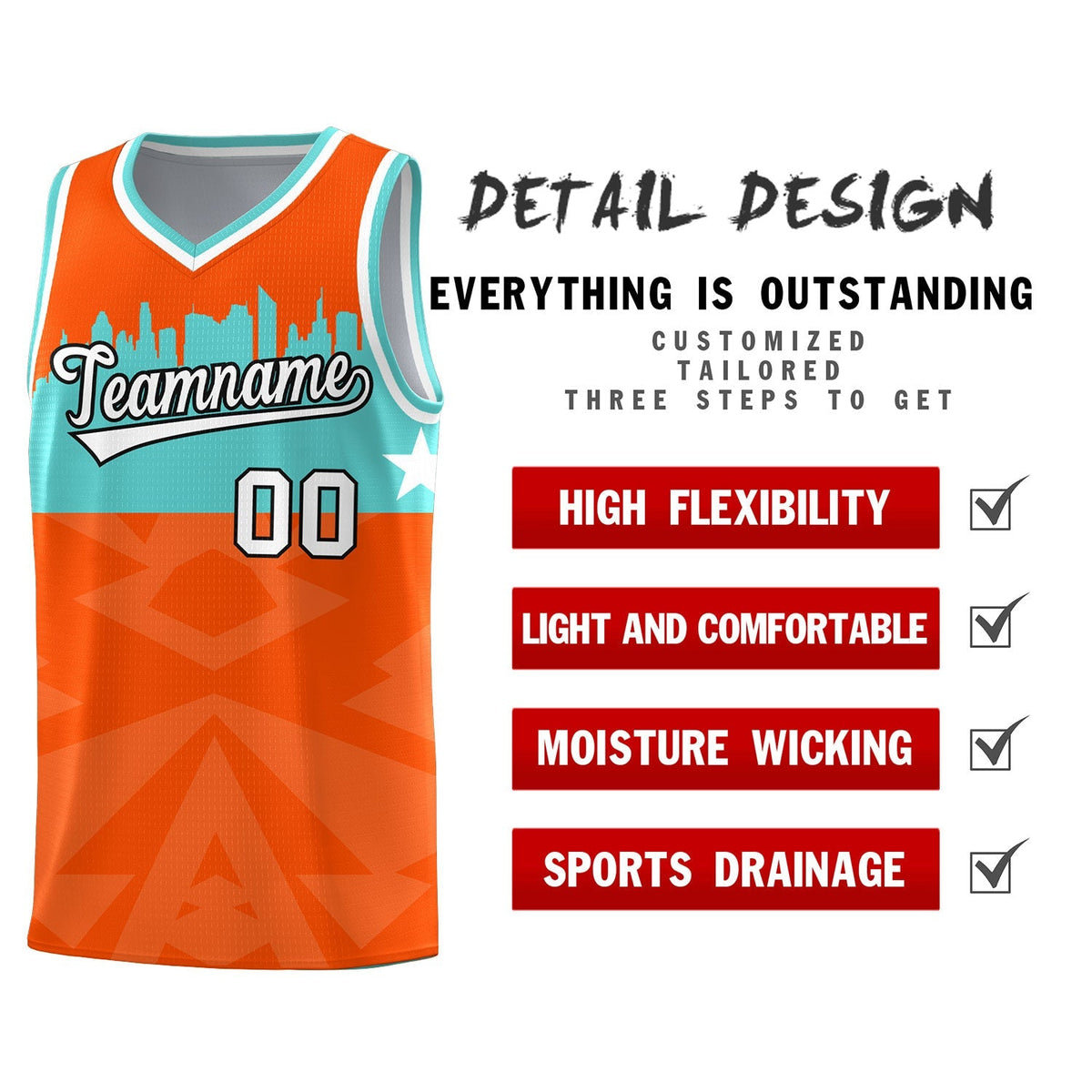 Custom Orange Personalized City Silhouette Pattern Sports Uniform Basketball Jersey|KXKSHOP