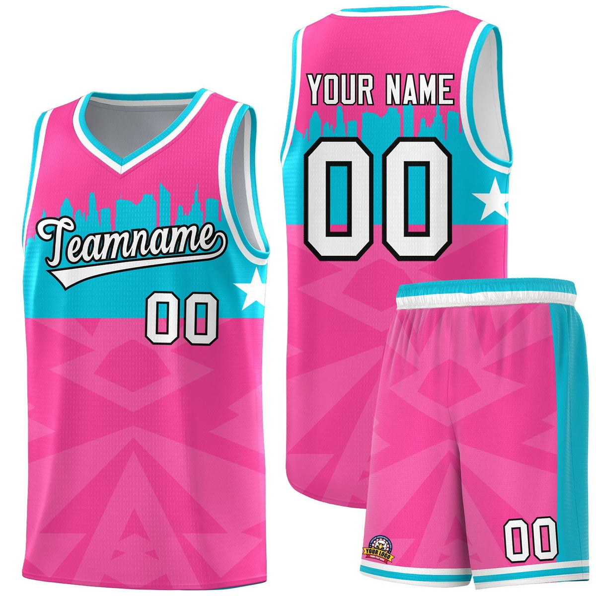 Custom Pink Personalized City Silhouette Pattern Sports Uniform Basketball Jersey|KXKSHOP