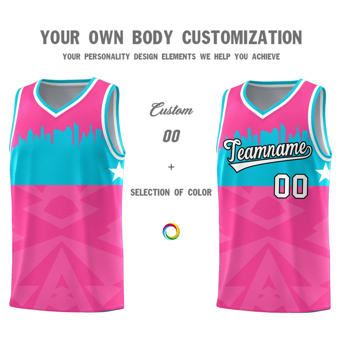 Custom Pink Personalized City Silhouette Pattern Sports Uniform Basketball Jersey|KXKSHOP