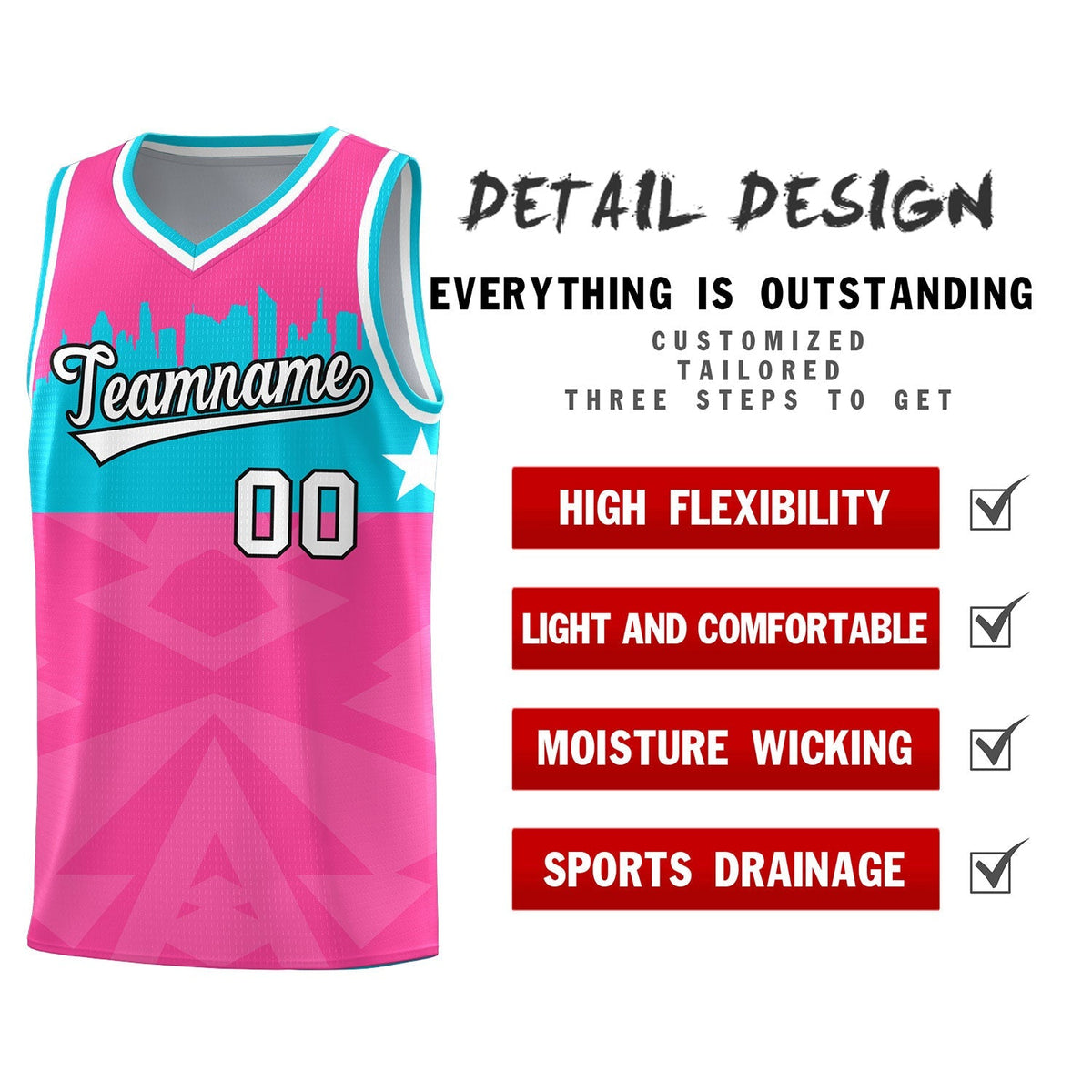 Custom Pink Personalized City Silhouette Pattern Sports Uniform Basketball Jersey|KXKSHOP