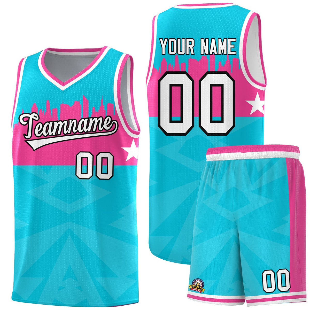 Custom Sky Blue Personalized City Silhouette Pattern Sports Uniform Basketball Jersey|KXKSHOP