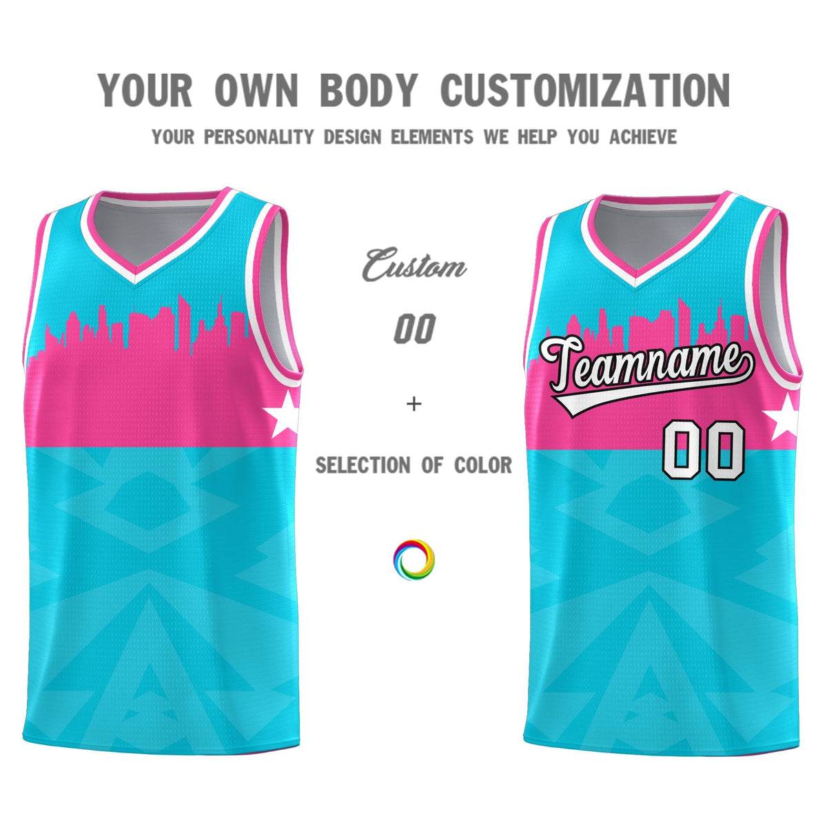 Custom Sky Blue Personalized City Silhouette Pattern Sports Uniform Basketball Jersey|KXKSHOP