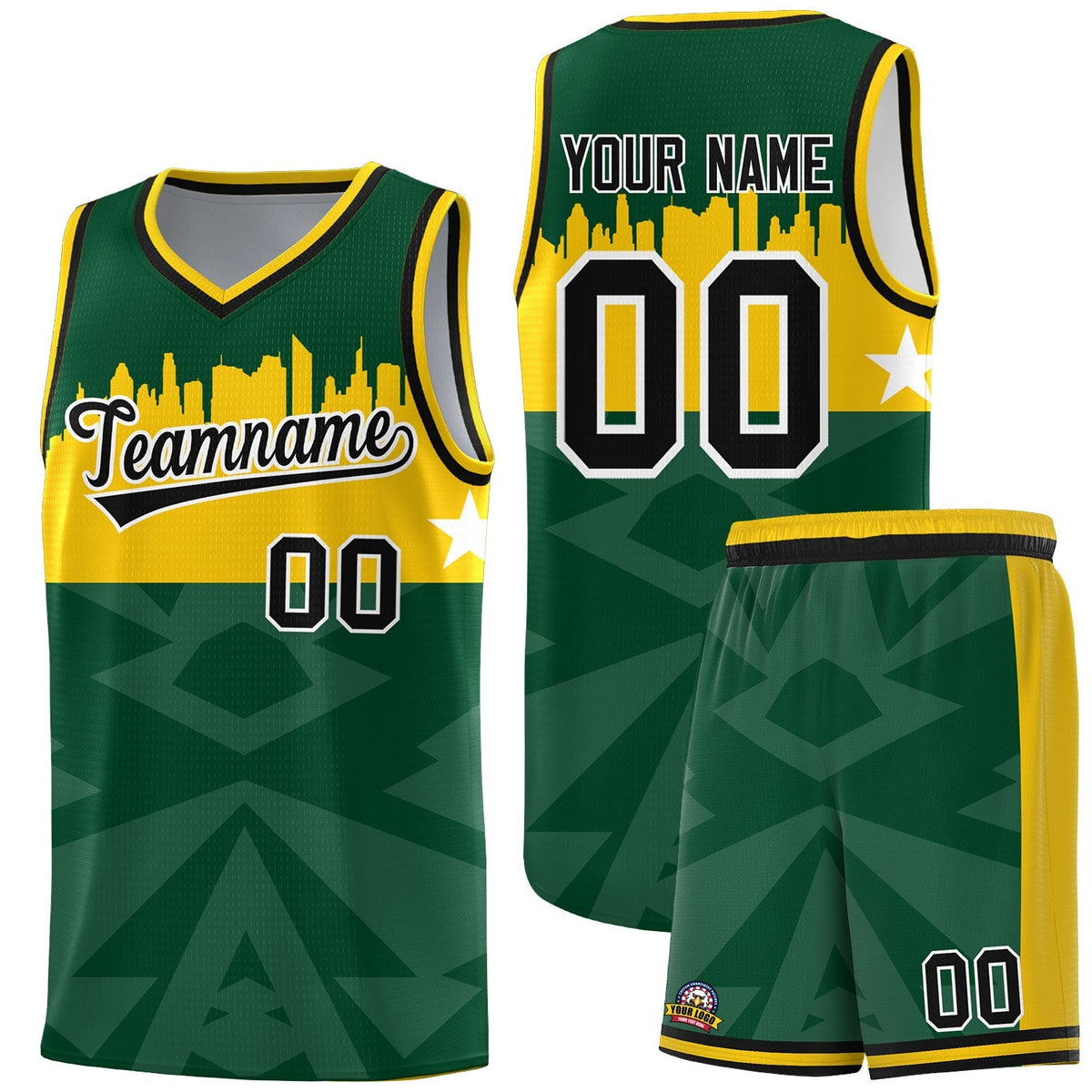 Custom Green Personalized City Silhouette Pattern Sports Uniform Basketball Jersey|KXKSHOP