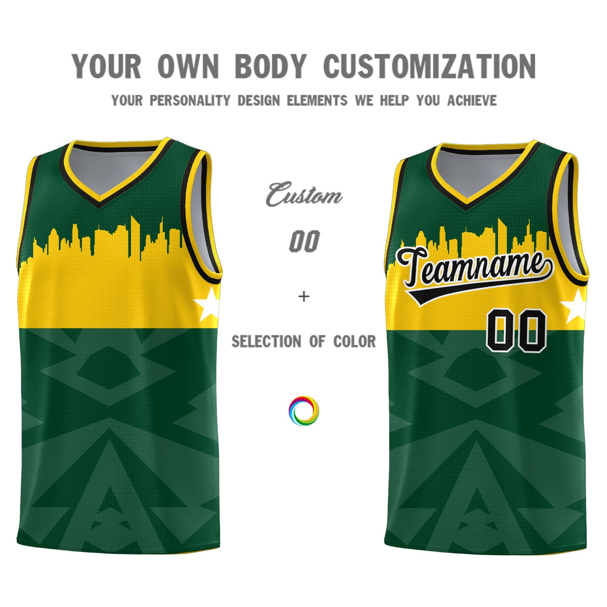 Custom Green Personalized City Silhouette Pattern Sports Uniform Basketball Jersey|KXKSHOP