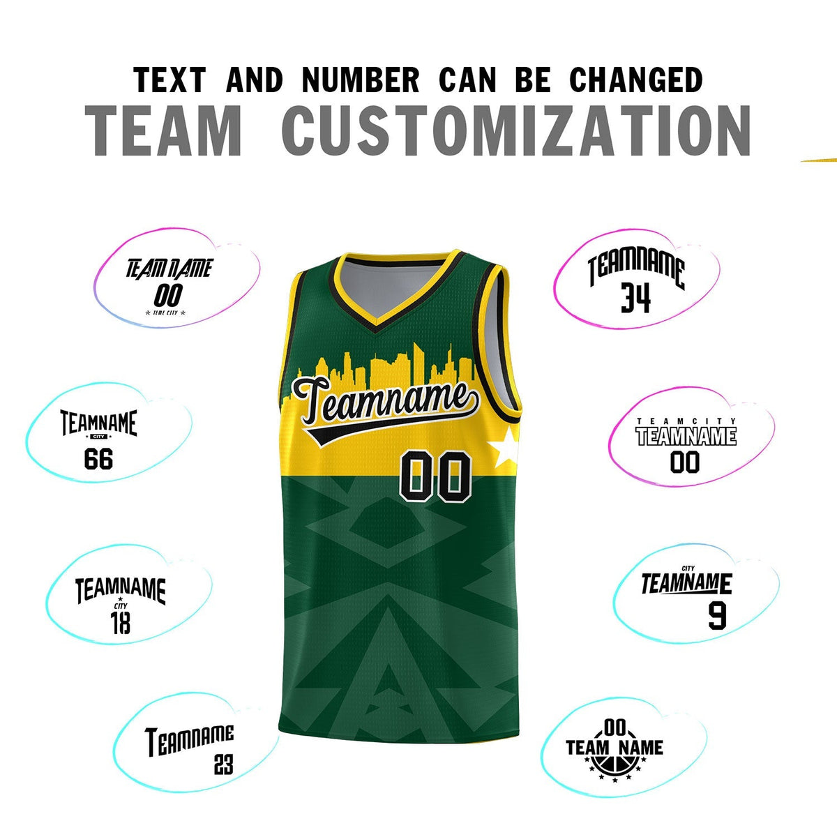 Custom Green Personalized City Silhouette Pattern Sports Uniform Basketball Jersey|KXKSHOP