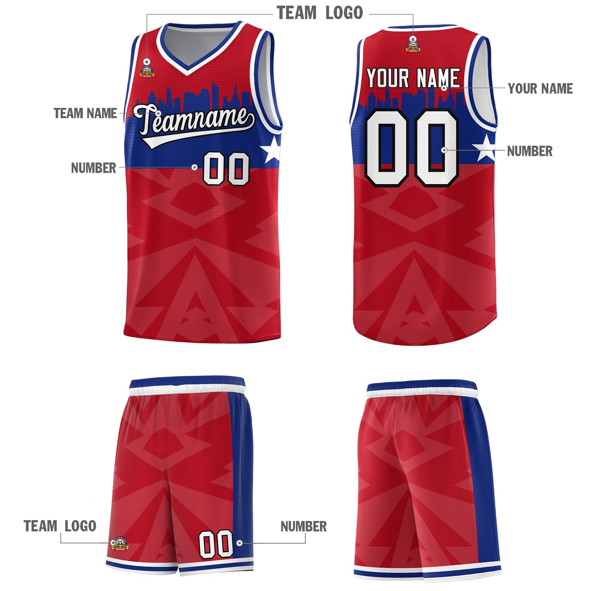 Custom Red Personalized City Silhouette Pattern Sports Uniform Basketball Jersey|KXKSHOP