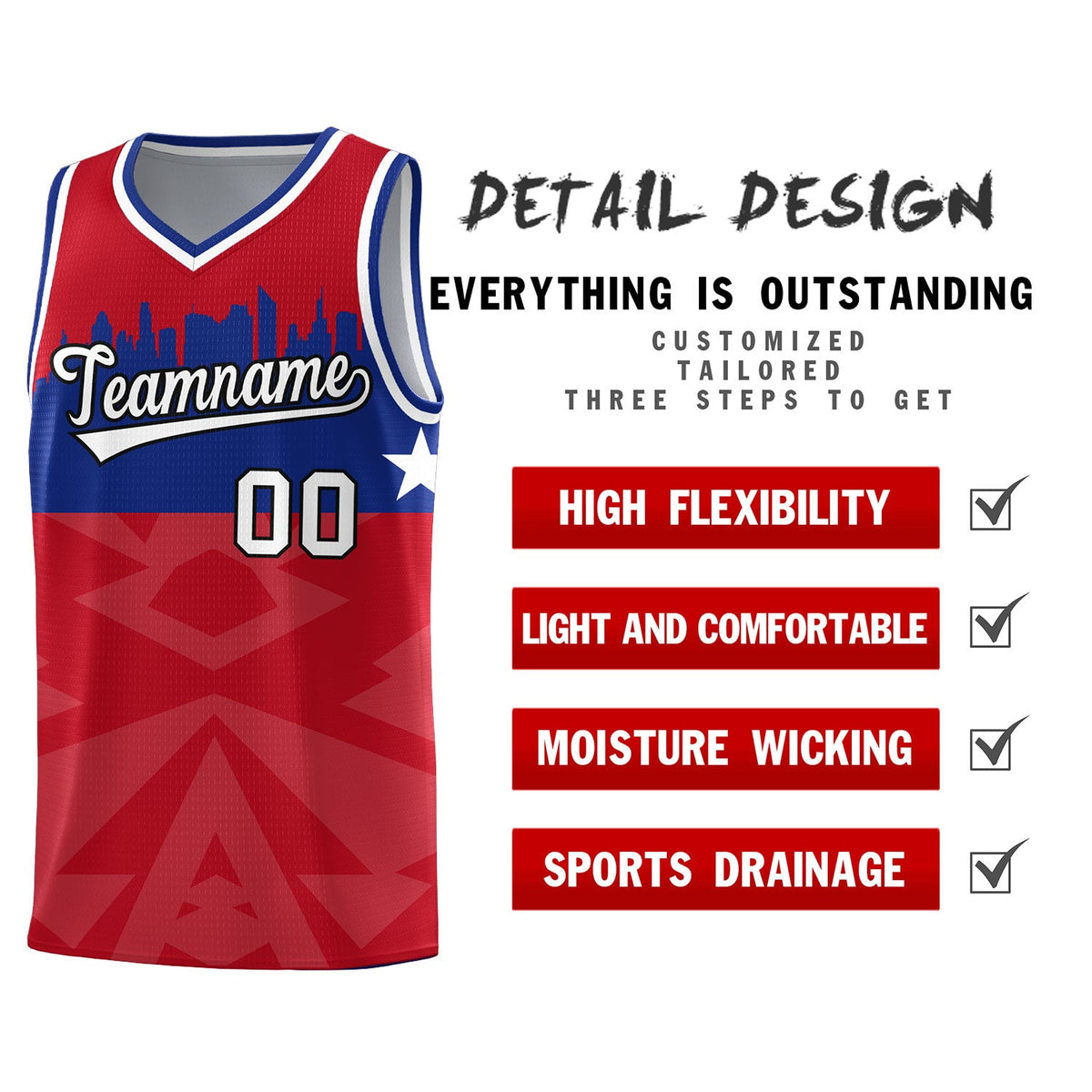 Custom Red Personalized City Silhouette Pattern Sports Uniform Basketball Jersey|KXKSHOP