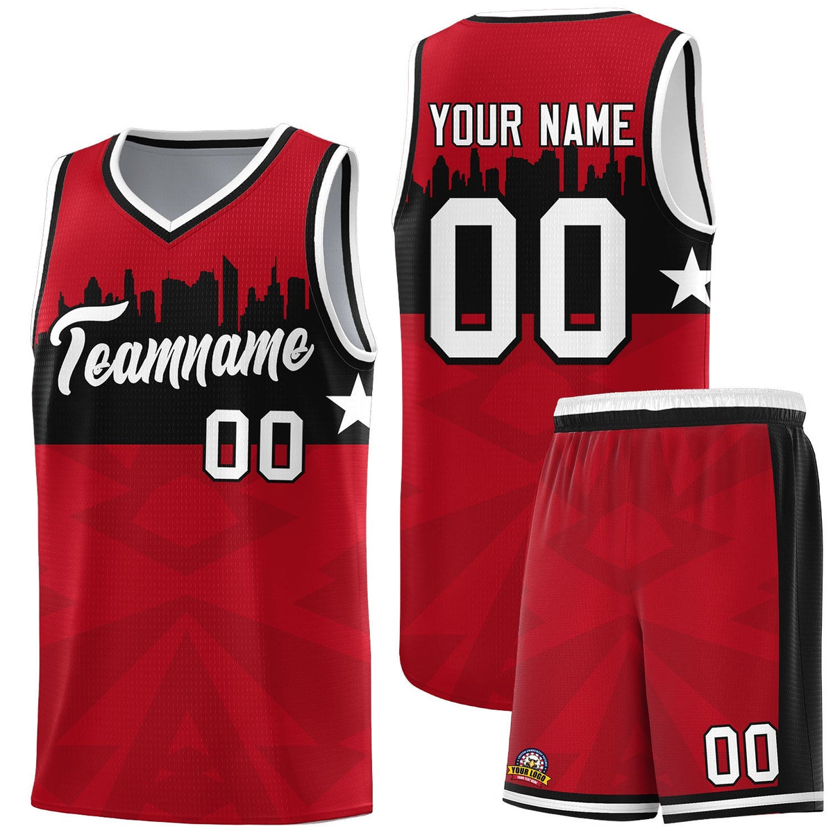 Custom Red Personalized City Silhouette Pattern Sports Uniform Basketball Jersey|KXKSHOP