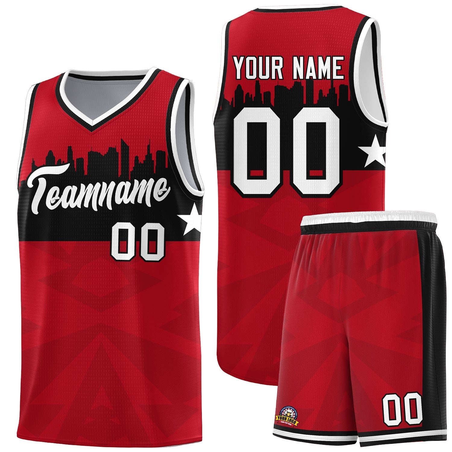 Custom Red Personalized City Silhouette Pattern Sports Uniform Basketball Jersey|KXKSHOP