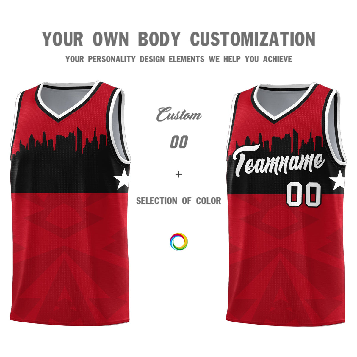 Custom Red Personalized City Silhouette Pattern Sports Uniform Basketball Jersey|KXKSHOP
