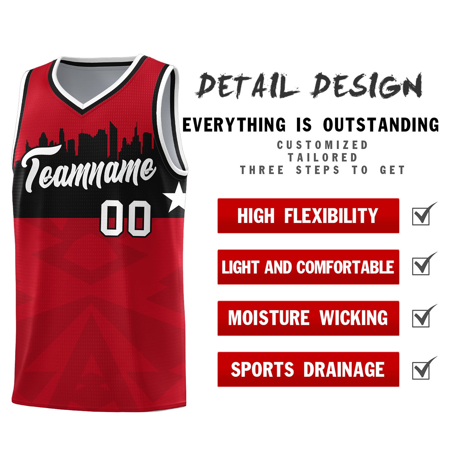 Custom Red Personalized City Silhouette Pattern Sports Uniform Basketball Jersey|KXKSHOP