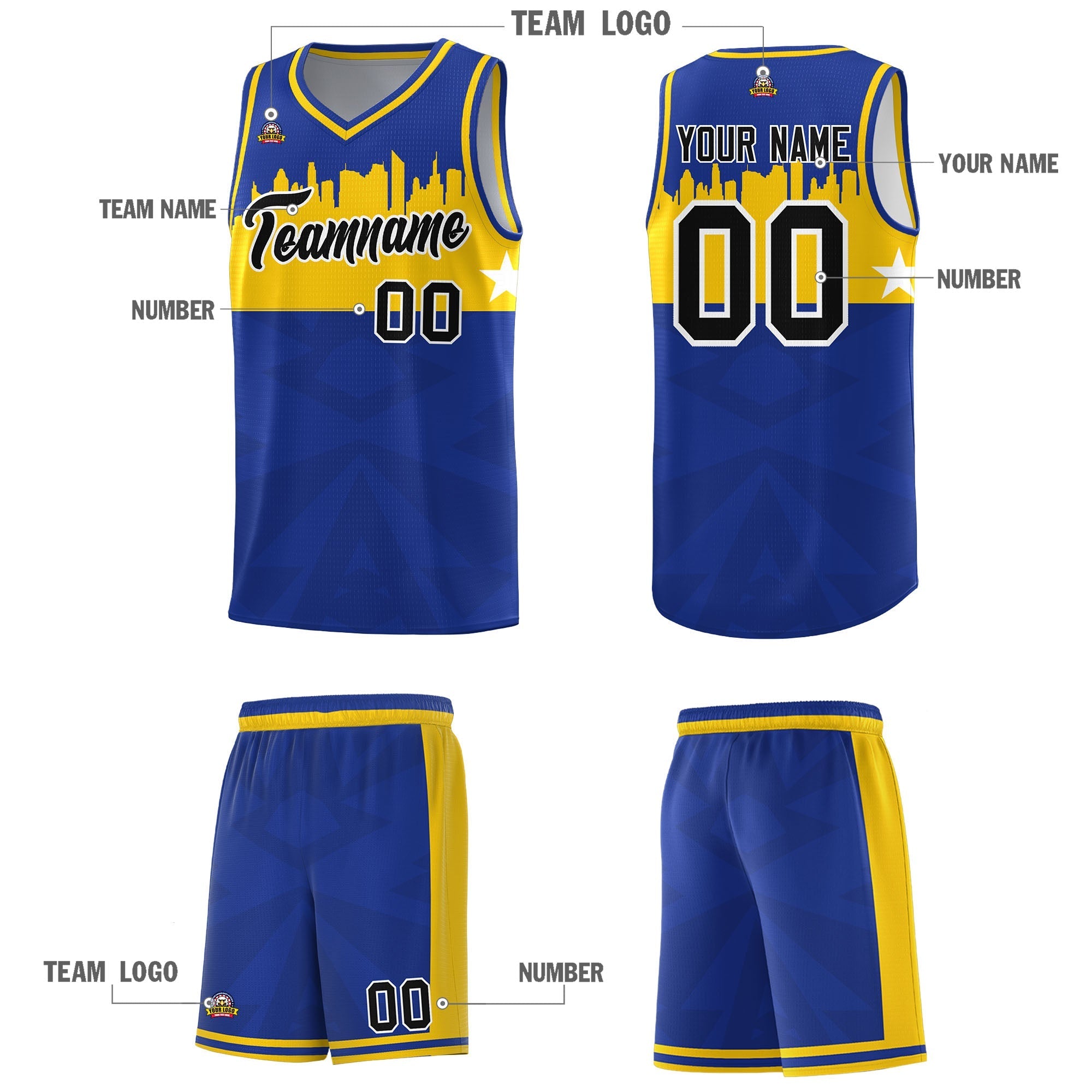 Custom Royal Personalized City Silhouette Pattern Sports Uniform Basketball Jersey|KXKSHOP