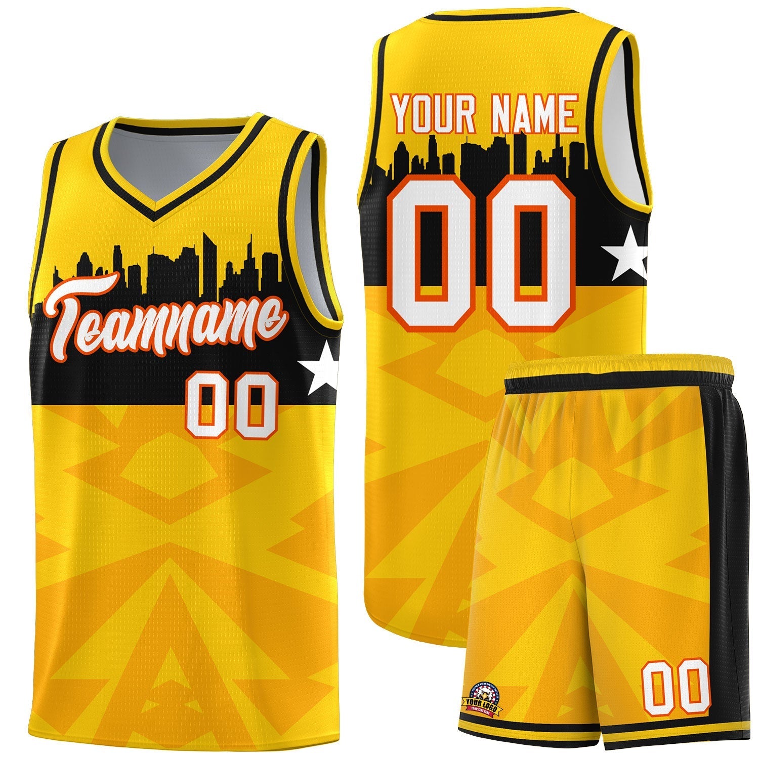Custom Gold Personalized City Silhouette Pattern Sports Uniform Basketball Jersey|KXKSHOP