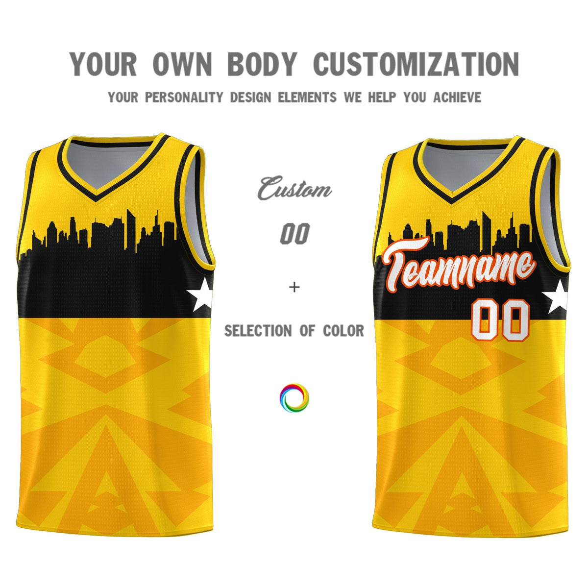 Custom Gold Personalized City Silhouette Pattern Sports Uniform Basketball Jersey|KXKSHOP