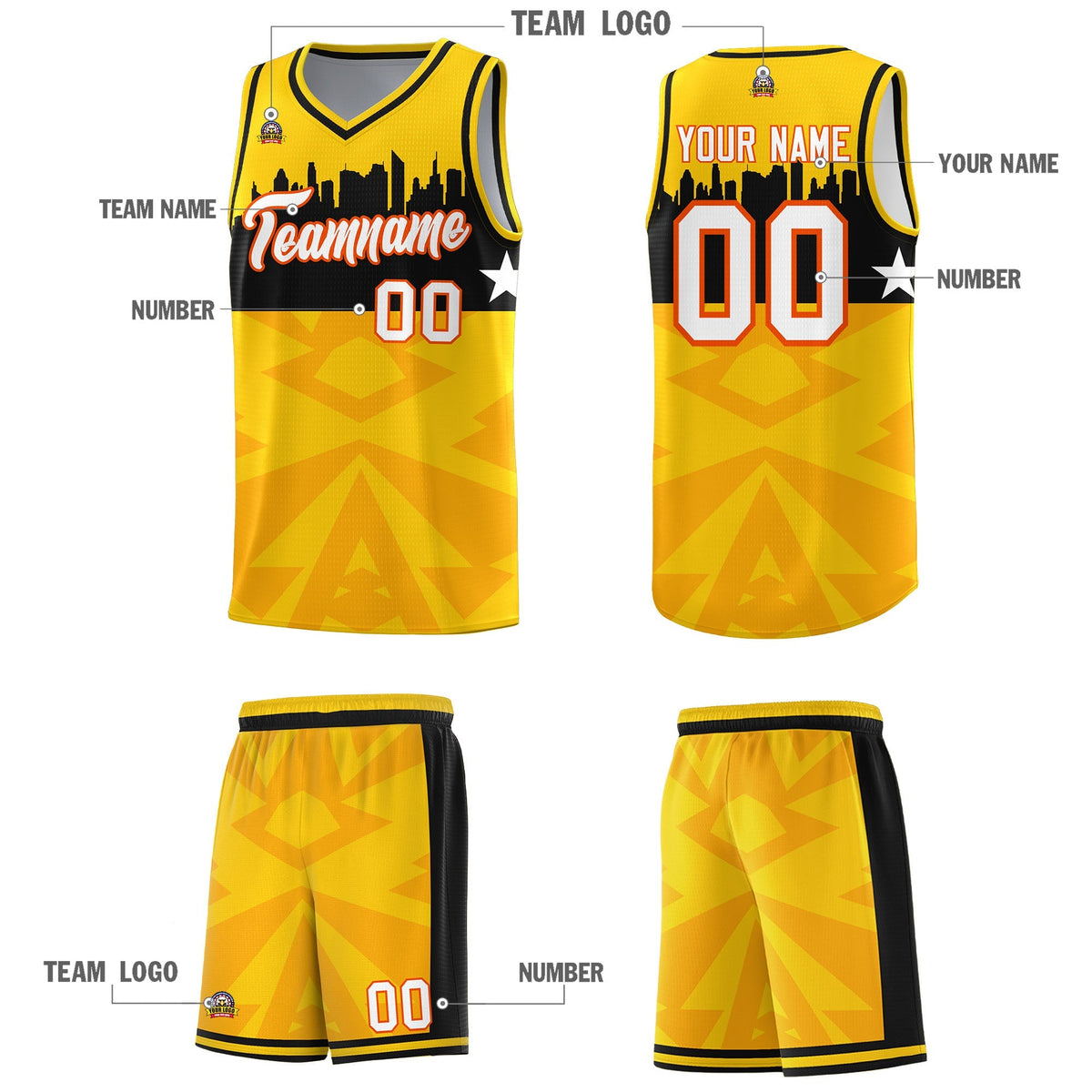 Custom Gold Personalized City Silhouette Pattern Sports Uniform Basketball Jersey|KXKSHOP