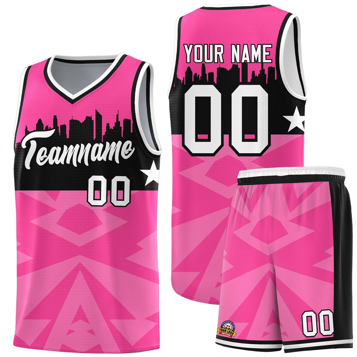 Custom Pink Personalized City Silhouette Pattern Sports Uniform Basketball Jersey|KXKSHOP
