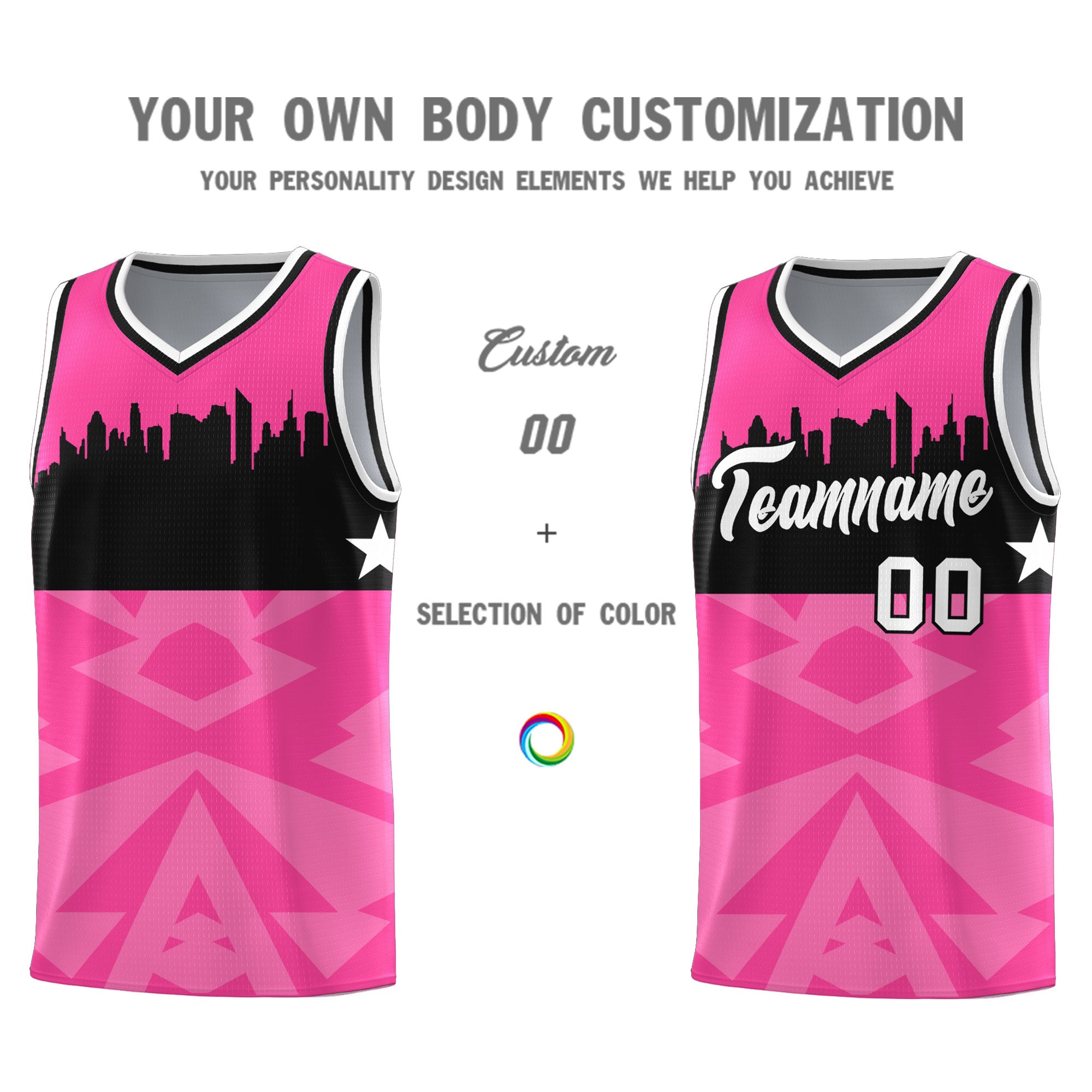 Custom Pink Personalized City Silhouette Pattern Sports Uniform Basketball Jersey|KXKSHOP