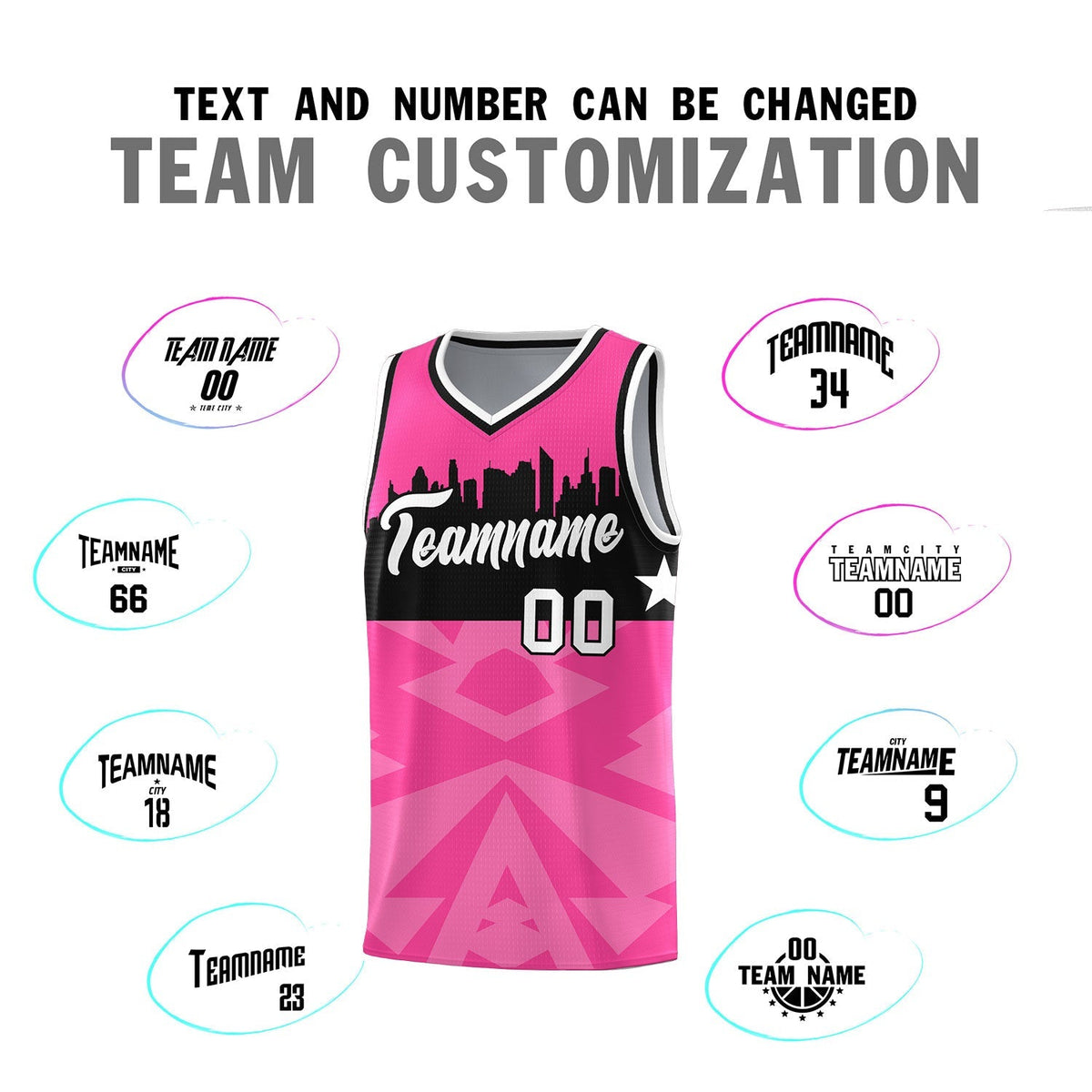 Custom Pink Personalized City Silhouette Pattern Sports Uniform Basketball Jersey|KXKSHOP